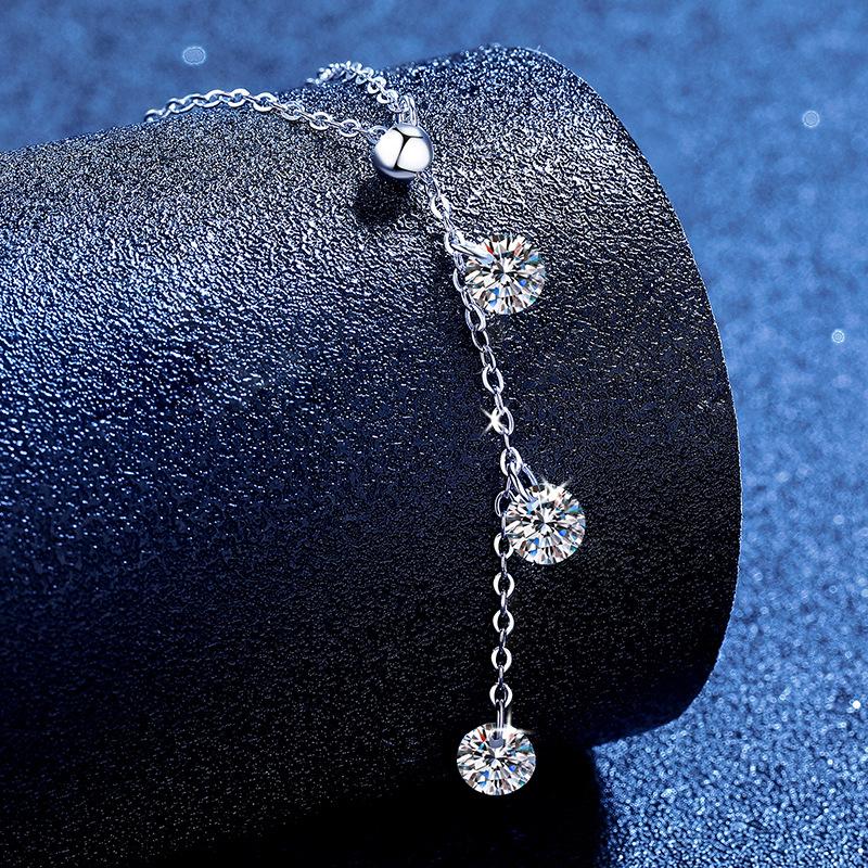 Platinum PT95018k Gold Moissanite Necklace for Women, Simple and Luxurious Tassel Pendant, Adjustable Collarbone Chain