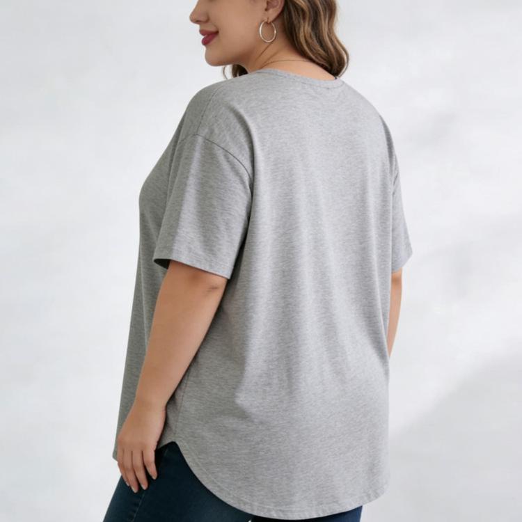 

Plus Size Women s 95% Cotton Summer Knit Loose Short Sleeve Solid T-Shirt 4XL (approx. 60-80kg) серый