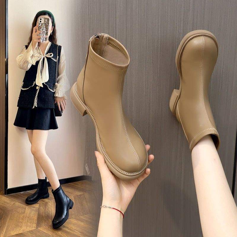 Elastic short boots soft leather temperament thin short boots women's boots spring and autumn single boots Martin boots women's shoes tide