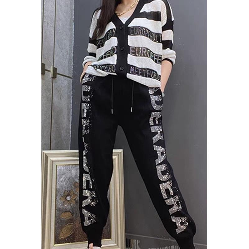 Korean Style High Waist Rhinestone Harem Sweatpants for Women