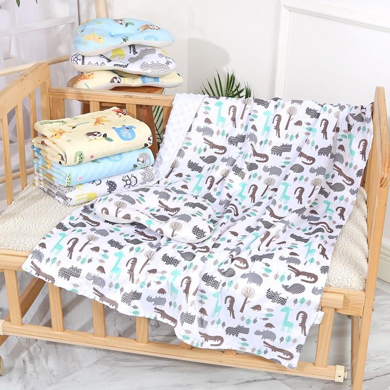 Soft Plush Double-Layer Baby Swaddle Blanket With Cartoon Animal Print Matching Pillow Set Newborns