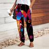 Women Musical Note Printing Pants Lace Up Elastic Waist Loose  Trousers Casual Long Pants Trousers with Pockets