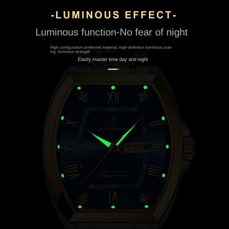Top Brand New Men's Watch Waterproof Luminous Square Quartz Double Calendar Fashion Business Watch