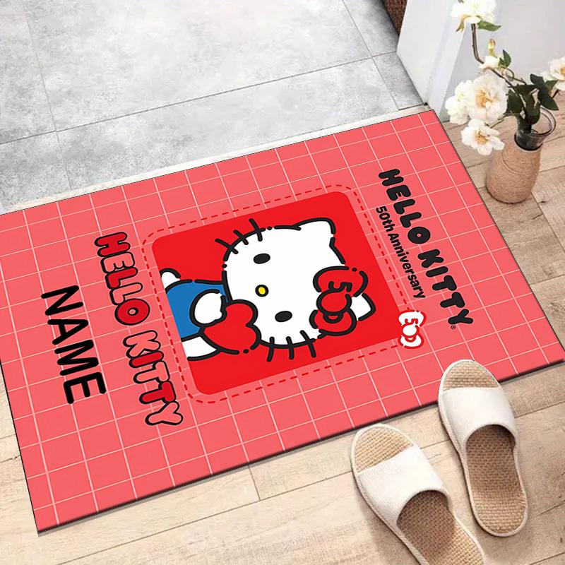 Custom HelloKitty Mat Personalized Name, Polyester Washable Indoor Entryway Rug, Gift for Christmas, Easter, Thanksgiving Day