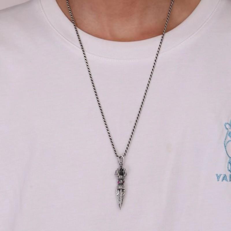 Copper Silver-Plated Vajra Pendant Necklace Vintage Unisex Bohemian Jewelry Men Women Couples