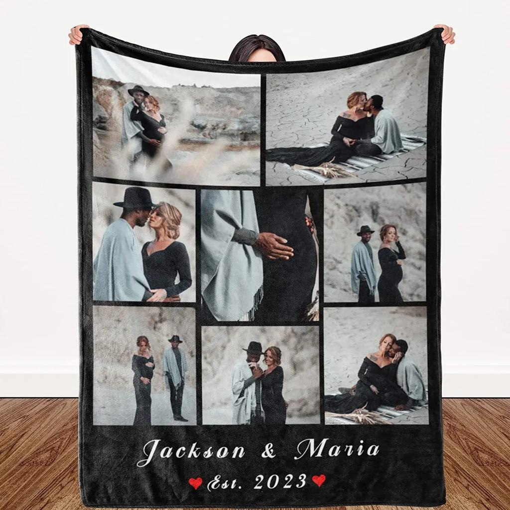 Ich liebe dich Personalisierte Decke mit Fotocollage Text Bild Kuscheldecke für Weihnachten Valentinstag Geburtstagsgeschenk