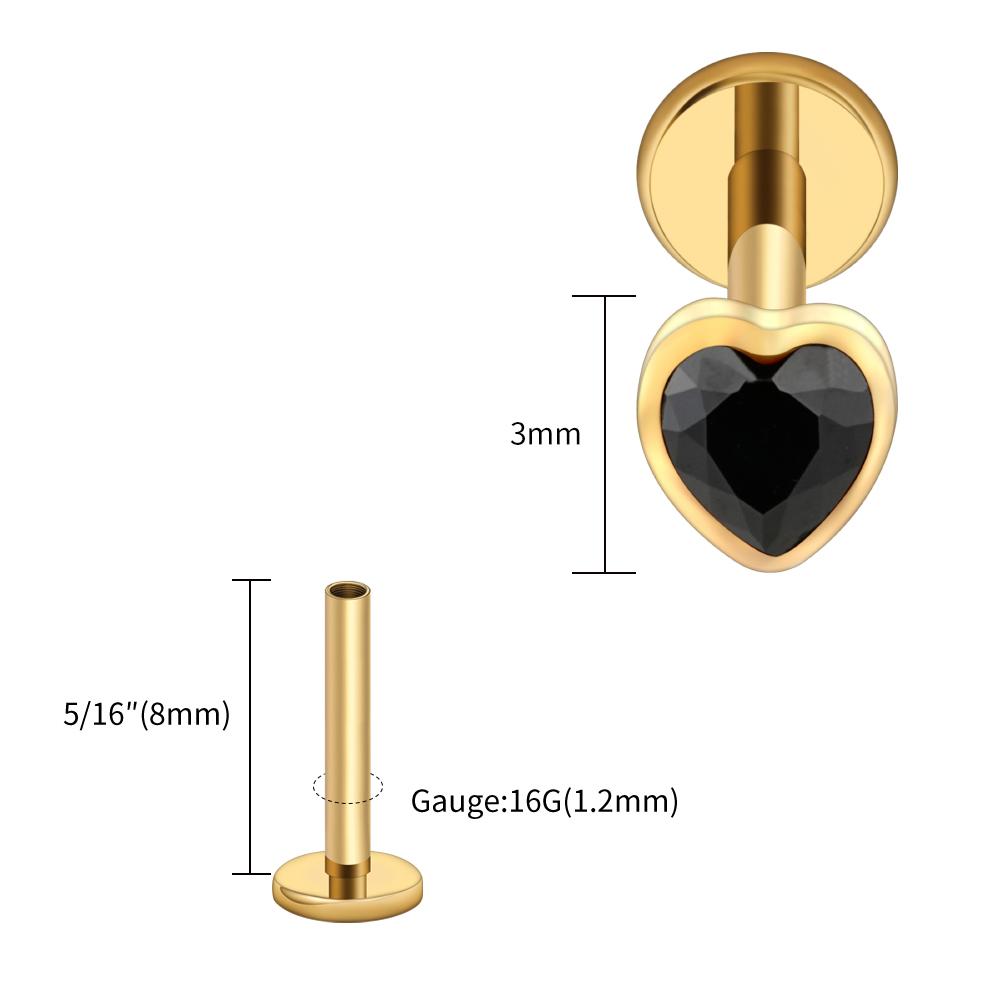 Right Grand ASTM F136 Titanium Heart Shaped CZ Flat Back Labret Stud 16G Garnet Cartilage Helix Ear Piercing Halloween Jewelry