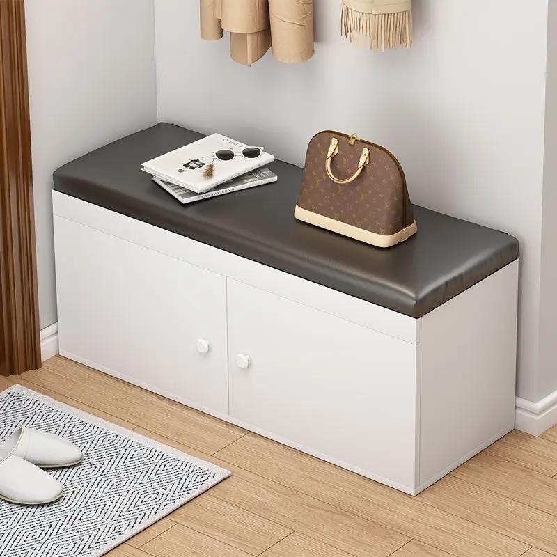 Shoe Changing Stool with PU Leather Multi-layer Shoe Storage Shoe Cabinet Shoes Storage Rack Home Entrance Door Long Bench