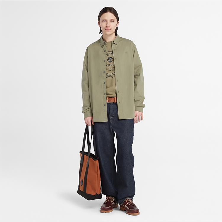 Timberland Solid Color Casual Business Commuting Crew Neck Long Sleeve Shirt Men Shirts Cassel-Green A2ANC-590
