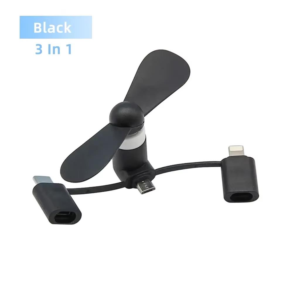 Portable 3 IN 1 Mini Fan USB Mobile Phone Cooler Fan For iPhone Samsung Xiaomi Micro/Type-C/IOS Universal Cooling Accessories 5