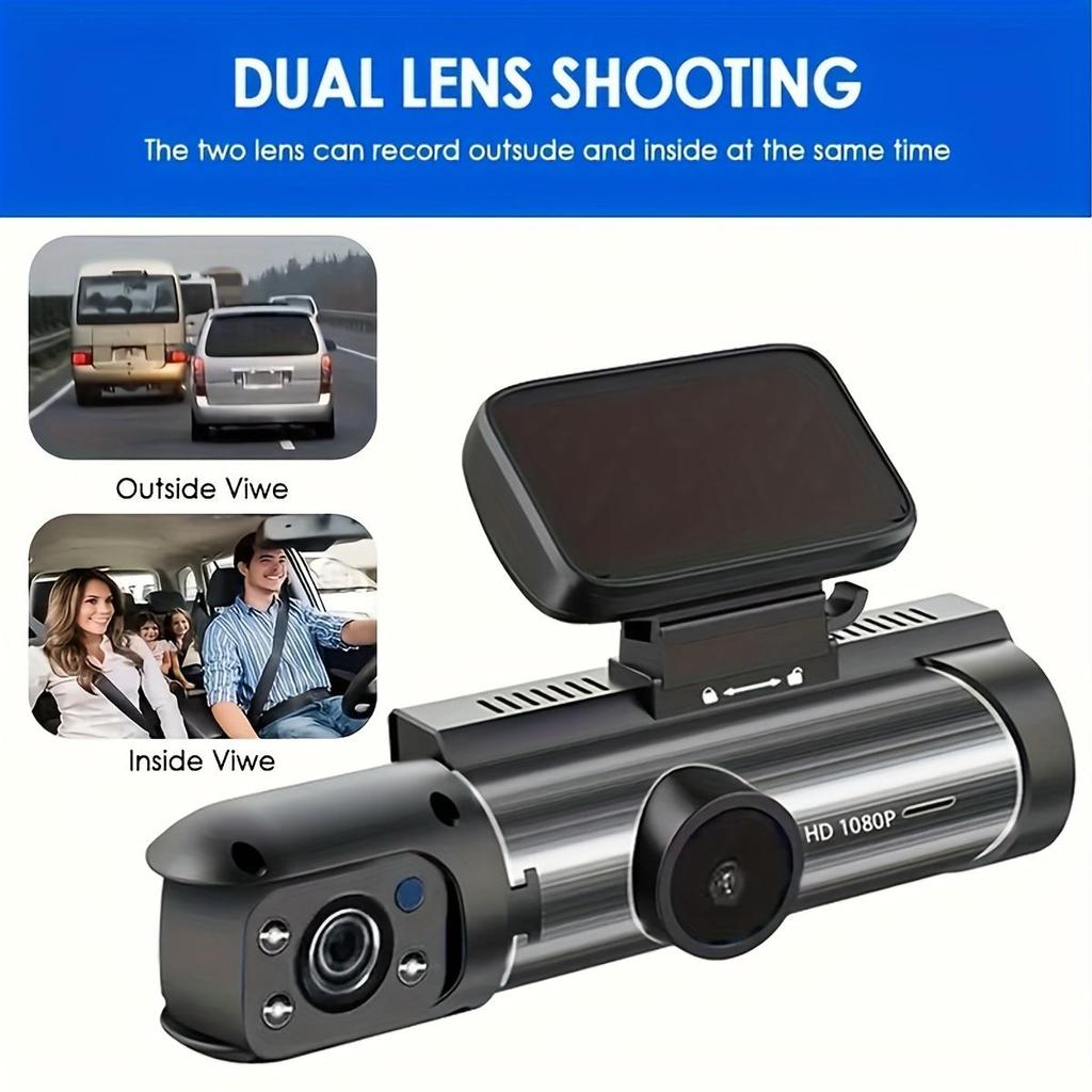 1080P Full HD Dual Dash Cam - Wide Angle Front and Inside Recording, 3.16" LCD Display, 170° View, Night Vision, 24H Parking Monitor, G-Sensor