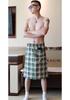 Men's Plaid Cotton Nightgown - Breathable, Sweat-Absorbing Casual Home Bath Skirt 015JJQ