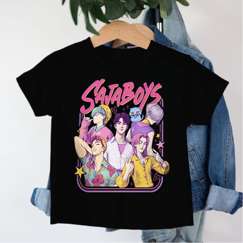Nuova 2026 KPop Demon Hunters Saja Boys Cartone Animato Ragazzi T-shirt Girocollo Stampa Moda Casual Top T-shirt Bambini Abbigliamento Bambini