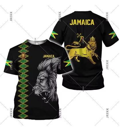 Fashion Women's T-Shirt Jamaica Lion Logo T-Shirt Men's Women's Graffiti Art Flag Short Sleeve Pride T-Shirt Fashion Summer New Street