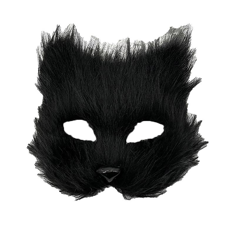 1 st Halloween Cosplay Fest Kostym DIY Tillbehör Fuskpäls Räv Mask Hårig Halvansikte Simulerad Djur Katt Mask