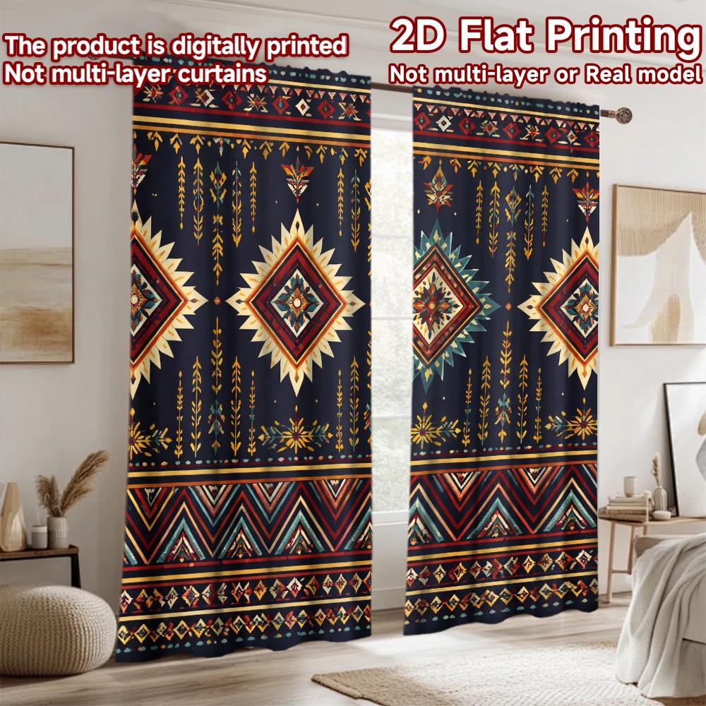 2D flat printing 2pcs Curtain Window Drapes Geometric Floral Motifs Digital Printed Polyester Drapes Festive Curtains Perfect