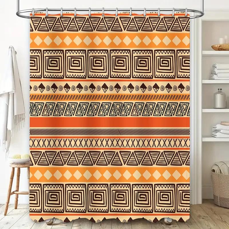 Ethnic Print Shower Curtain Bathroom DecorModern Geometric Pattern with Beige Brown Colors Durable Fabric for Waterproof Home Us