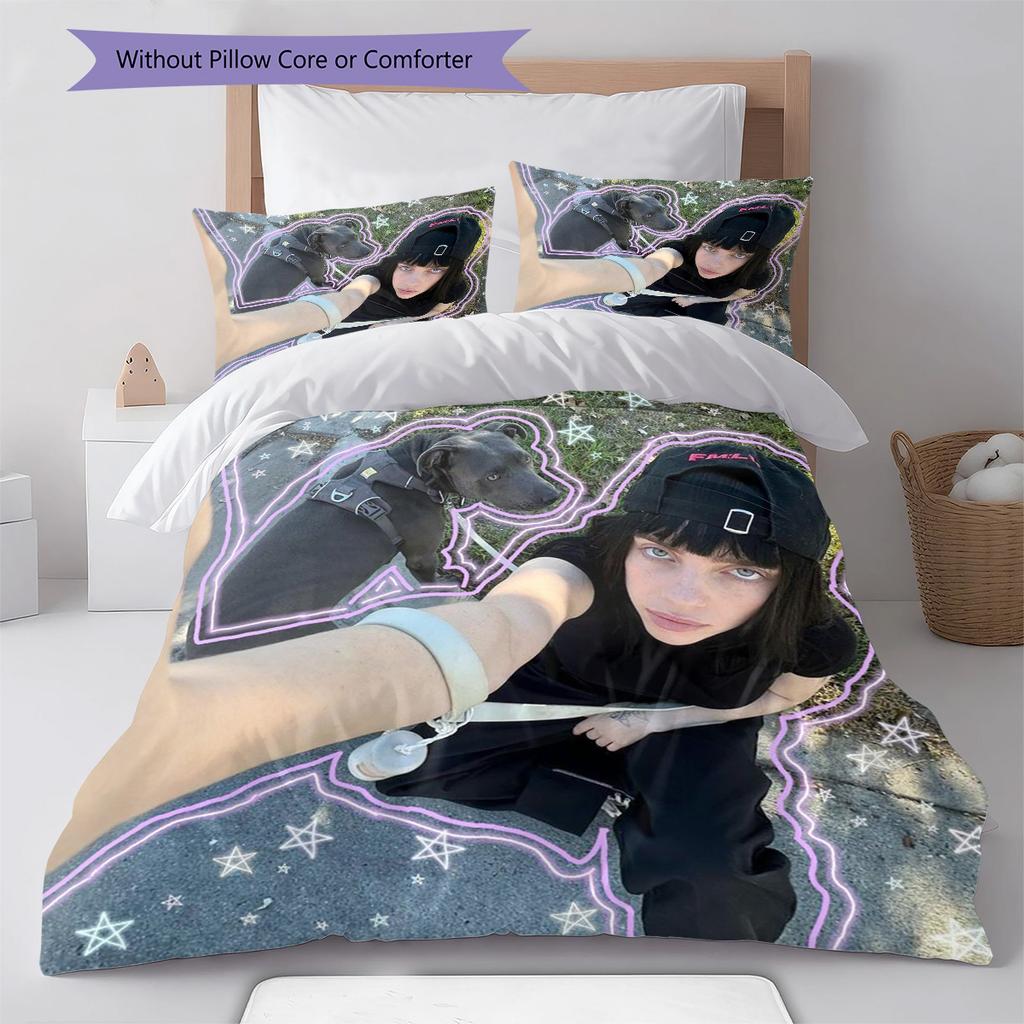 Billie Eilish Pattern Bedding,Quilt Set Quilt Cover Pillowcase Home Birthday Gift (1 * Duvet Cover + 2 * Pillowcase, Without Core)