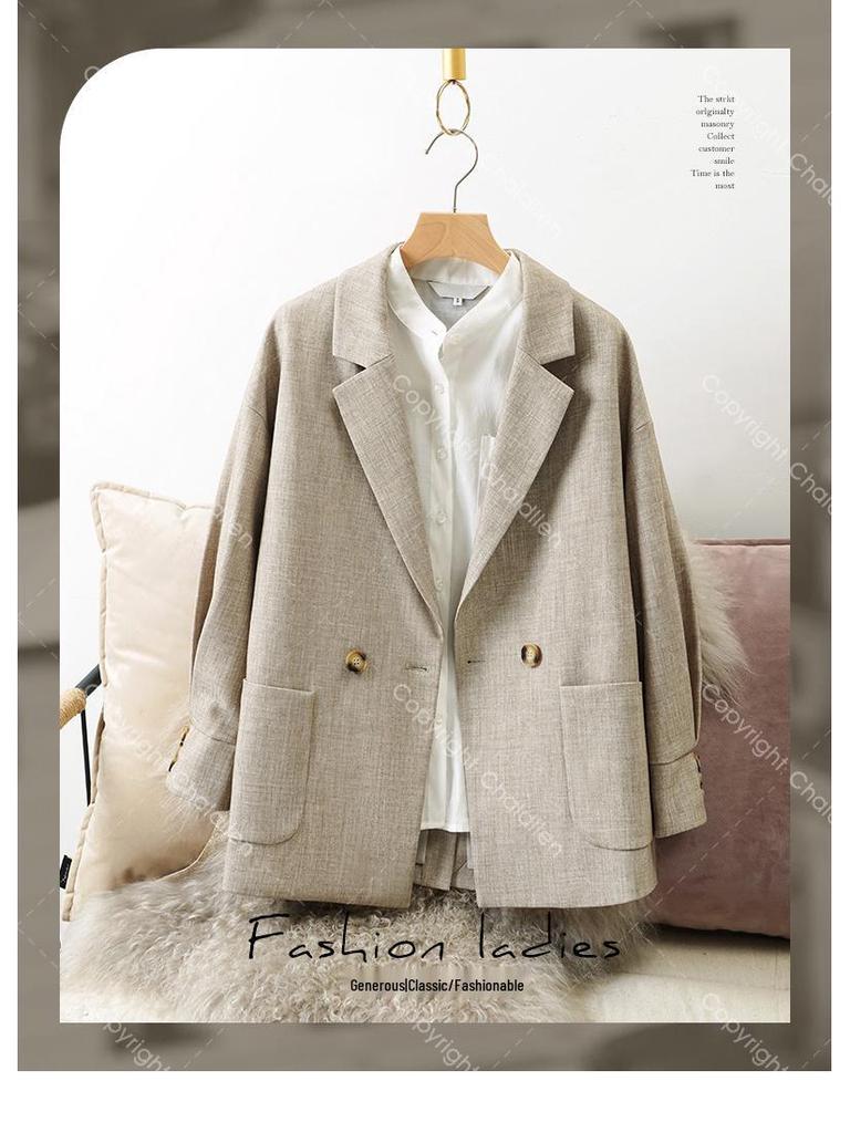 Women's Grey Suit Jacket - Versatile Loose Fit, New Style for Spring & Autumn