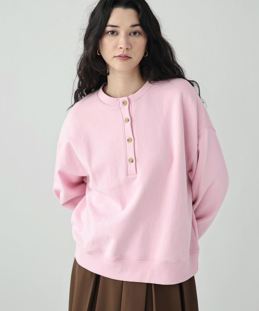 Keullaepeu Round Button Sweatshirt_Pink