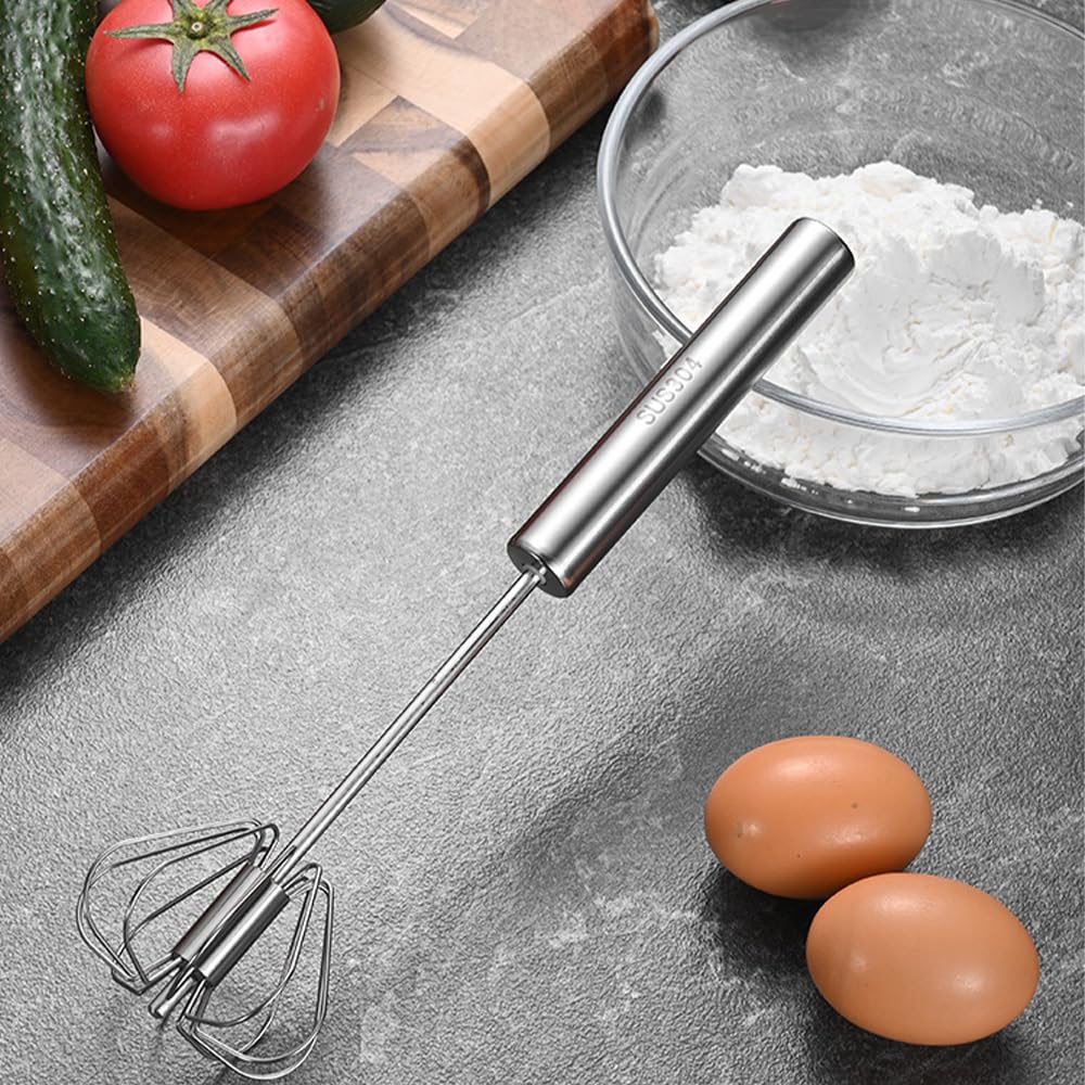 Semi-Automatic Whisk, Rotating Hand Mixer, No Power Required, Stainless Steel, for Eggs, Whipped Cream, and Baking
