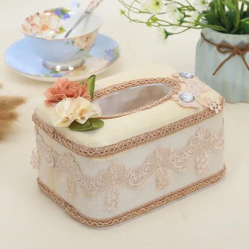 Rectangle Cloth Plastic Tissue Box Home Living Room Dining Table Decorate Lace European Style Originality Tissue Storage Boxes