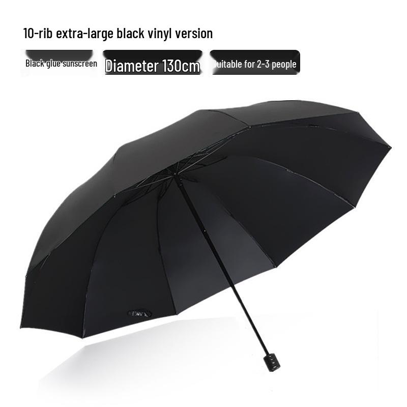 Large Dual-Purpose Sun and Rain Umbrella for 2-3 People, Reinforced Three-Fold Design with Printed Logo