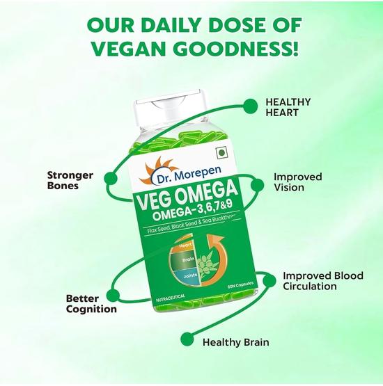 DR. MOREPEN Veg Omega 3 6 7 9 Kapslar 500mg Linfrö, Svartkummin & Havtorn - 60 Veg Kapslar
