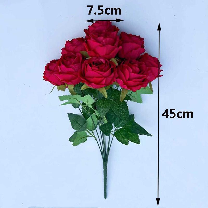 9 Forks Silk Rose Artificial Flower Bouquet For Wedding,Home Decor,Valentine's Day Gift, Room Table Decor,Scenery Decor