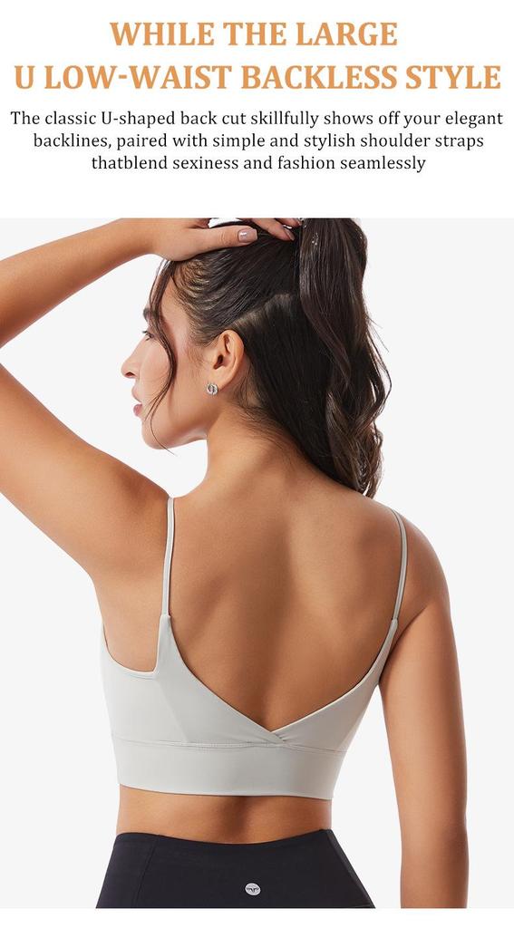 Women's Wireless Strappy Sports Bra - Seamless Shockproof Design for Running & Fitness