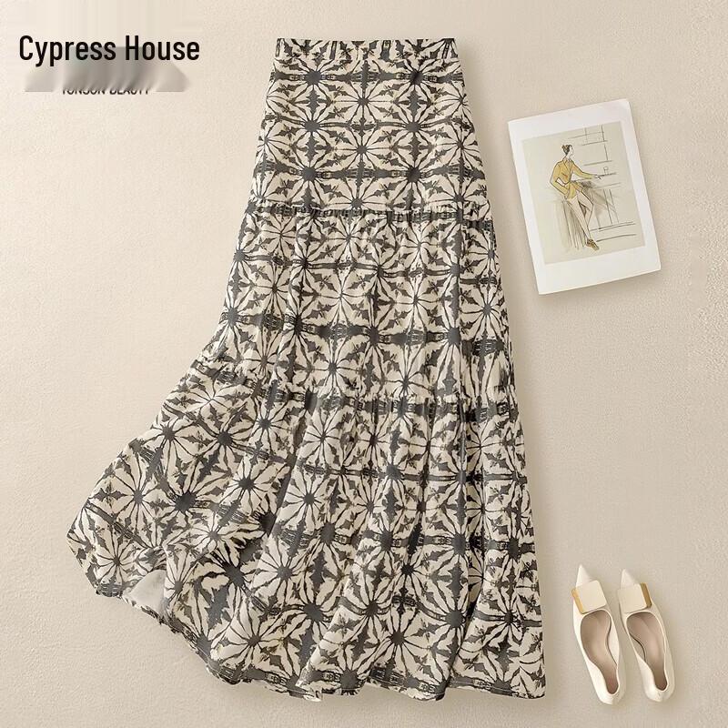 Elegant High-Waisted A-Line Floral Long Skirt L