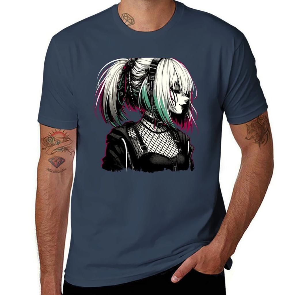 Goth Girl Anime Style Tshirt Classic Crew Neck Cotton Tshirt
