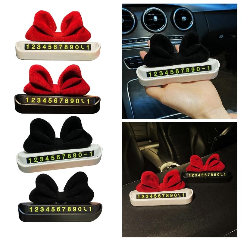 

Vehicle Dashboard Temporary Parking Card Interior Decoration Auto Car Bowknot Phone Number Card Plate Stop Sign for Women Girls