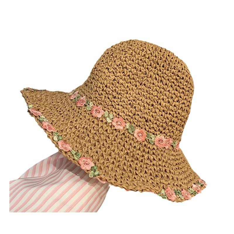 Flower Straw Hat Women's Big Brim Summer Seaside Vacation Beach Face Small Straw Foldable Sunshade Sunscreen Hat