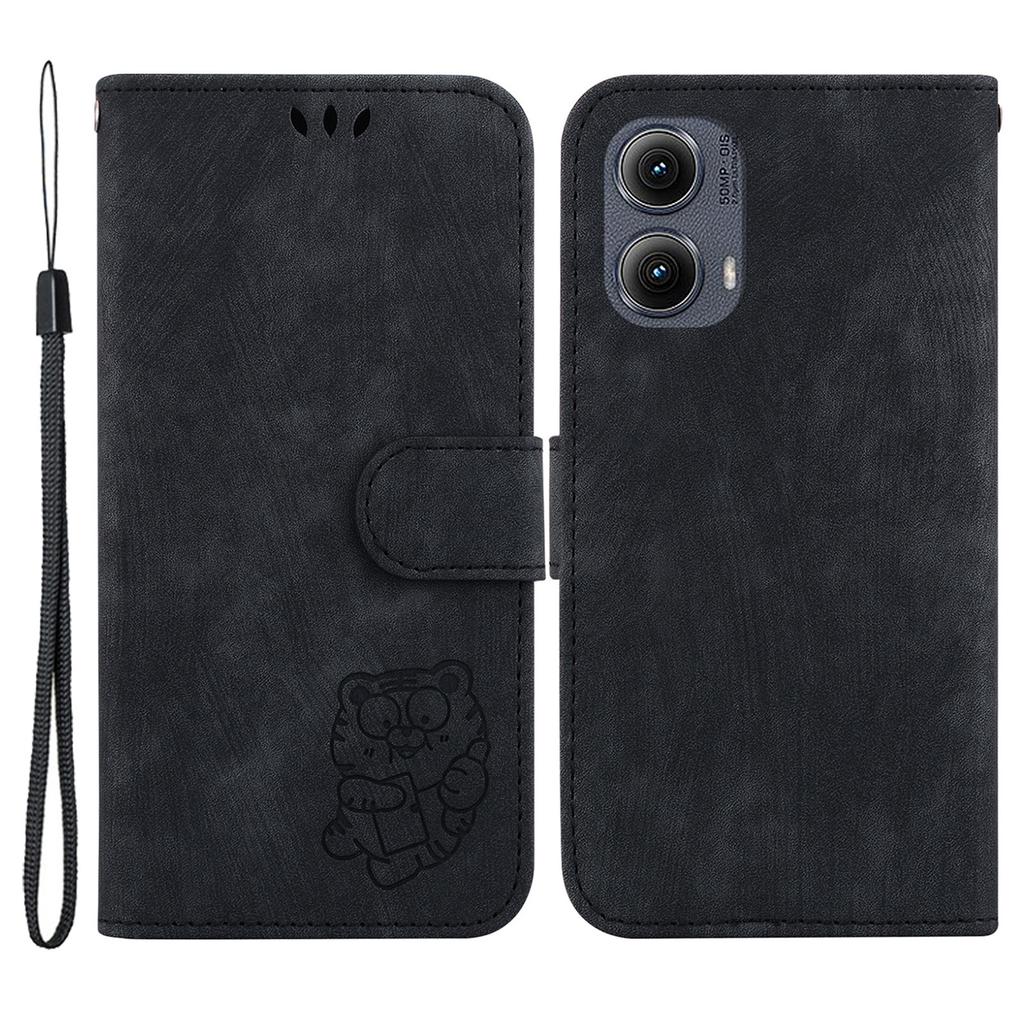 For Motorola Edge (2024) 5G Stand Case Cute Tiger Imprint Leather Wallet Phone Cover