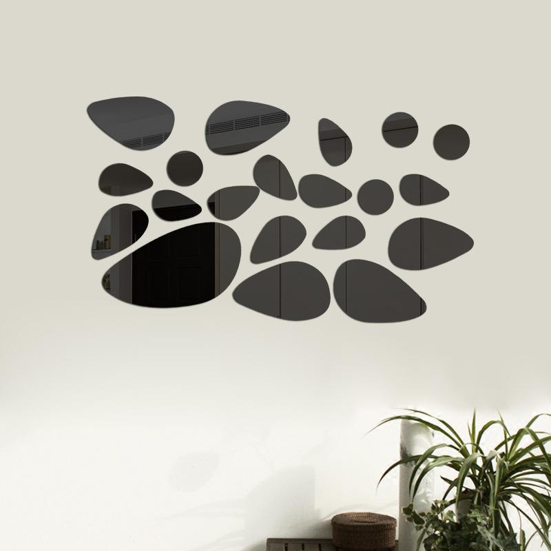 20pcs 3D Mirror Wall Sticker Pebble Stone Shape Mirror Mural Wall Decal for Living Room Bedroom TV Background Art DIY Home Decor