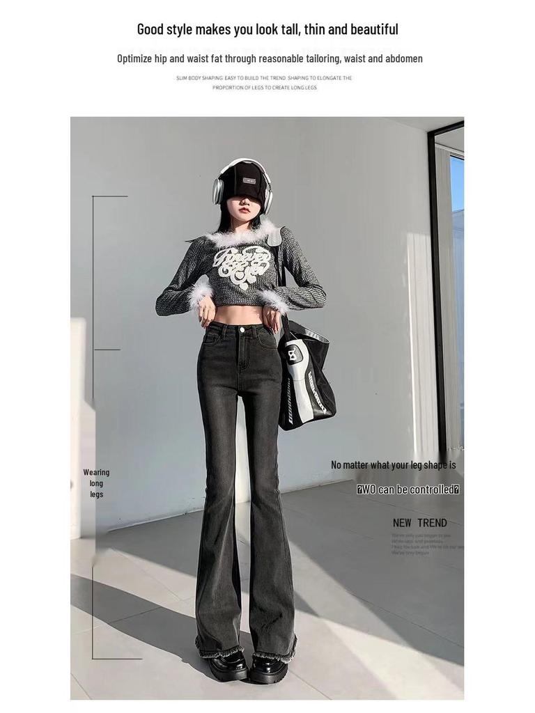 Women's High Waist Frayed Micro Flare Jeans - Retro Slim Fit Petite Pants