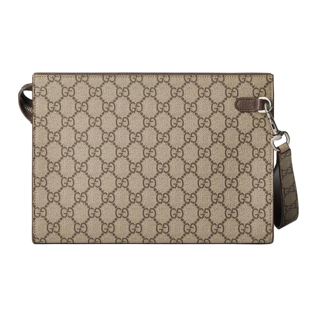 Gucci GG Detail Ceramic Effect Finish Supreme Canvas Clutch Bag Women clutch Beige Dark-Wood 768255-FACQC-9773