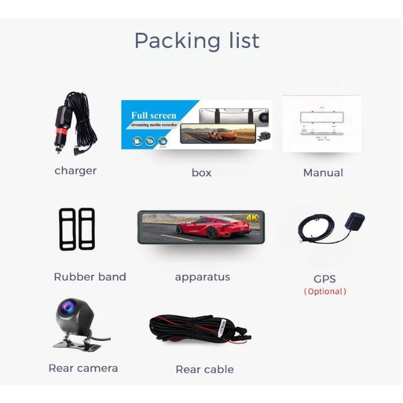 Streaming Media Driving Recorder High-definition 4K Rearview Mirror Front and Rear Dual Recording 12 Inch Reversing Image WiFi Interconnected GPS