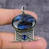 Natural Labradorite, Blue Topaz Gemstone 925 Sterling Silver Pendant 2.27" ET-1498