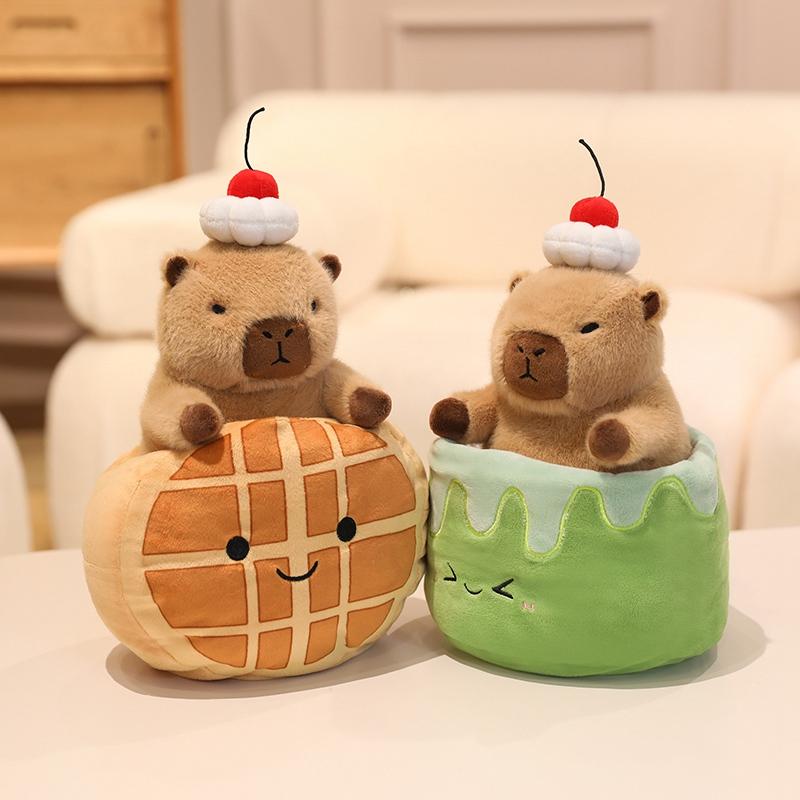20cm Cartoon Kuchen Capybara Plüschtier Kissen Essen Croissant Brot Waffeln Cosplay Capybara Stofftier Heimdekoration Geschenkidee Ideal für Weihnachten