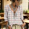 Women's Plaid Print V-Neck Blouse with Ruffle Trim, Tie Front and for Casual Wear
