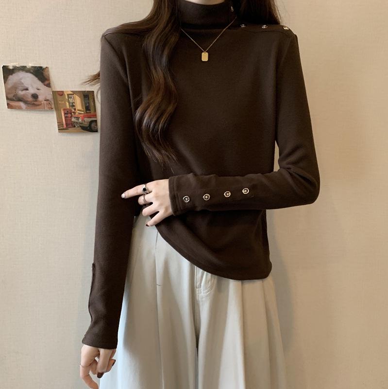 

Plus Size Women s Thermal Base Layer Shirt - Slim Fit, High Collar, Long Sleeve for Autumn/Winter 3XL (suggested for 180-210 jin) кавовий