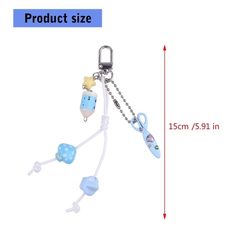 Cute Bag Charm Pendant Keyring Scissors,Pencil Braided Rope Keychain Bag Charm for Backpack Purse Handbag Decoration