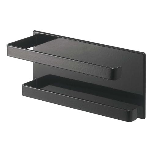 Yamazaki Magnetic Bathroom Towel Rack, 2 Tiers, Black, Approx. W18 X D6.2 X H8.5cm, Tower Shape with Hooks, Bathroom Storage, Product Number: 5394