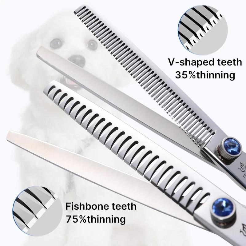 Fenice Professional 7.0/7.5/8 Inch JP440C Steel Left Hand Shears Blue Diamond Double Tail Nail Scissors Set for Pet Dog Grooming