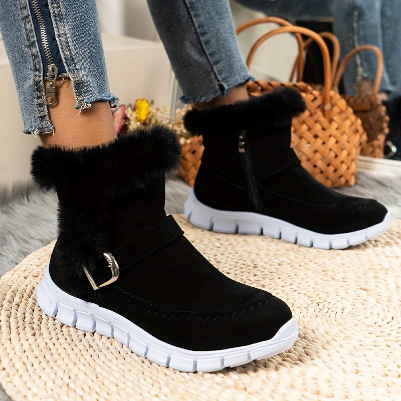 Winter Thermal Insulated Boots Warm Plush Lined Ankle Boots Fluffy Trim Side Zipper Boots Women'S Footwear