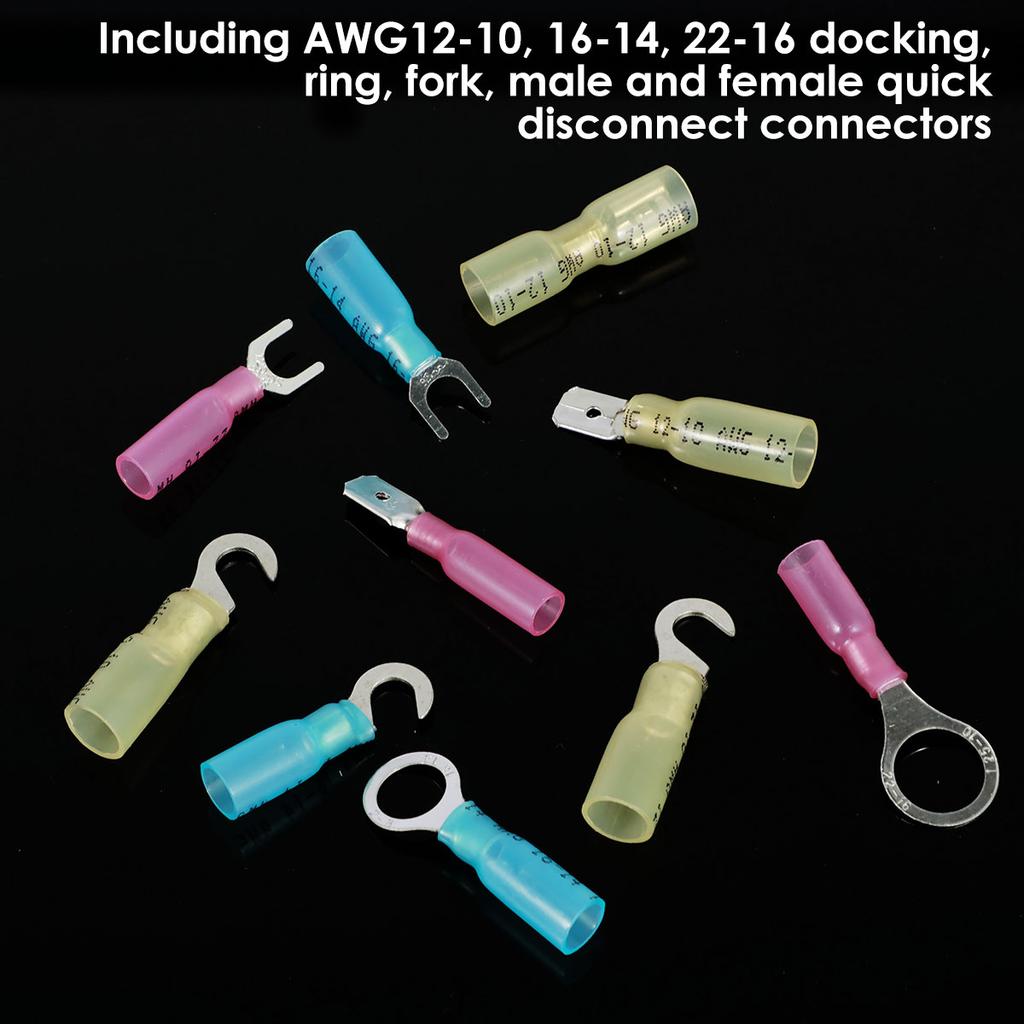 270Pcs Heat Shrink Wire Connectors Electrical Kit Waterproof AWG 12-10 16-14 22-16 Marine Fork Ring Wire Crimp Butt Connectors
