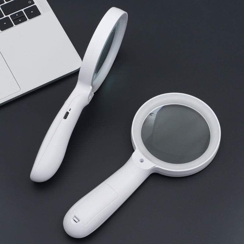 10X Magnifying Glass Lens Handheld Eye Loupe Magnifier with Light for Senior Newspaper Reading Jewelry Stamps Inspection
