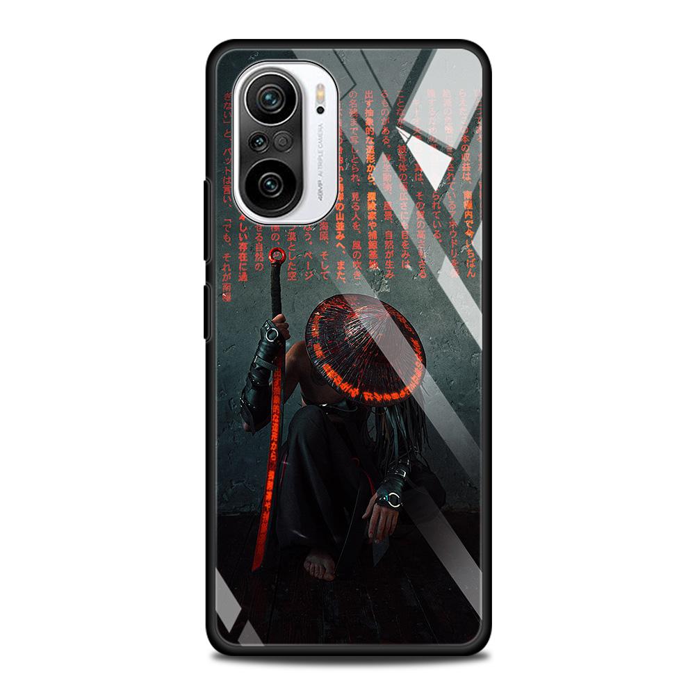 Pouzdro z tvrzeného skla pro Xiaomi Redmi Note 10 Pro Max 9 9s 7 8t 8 K40 K30 Pro Plus 9t 9c 8a 9a Phone Shell Japanese Samurai Art